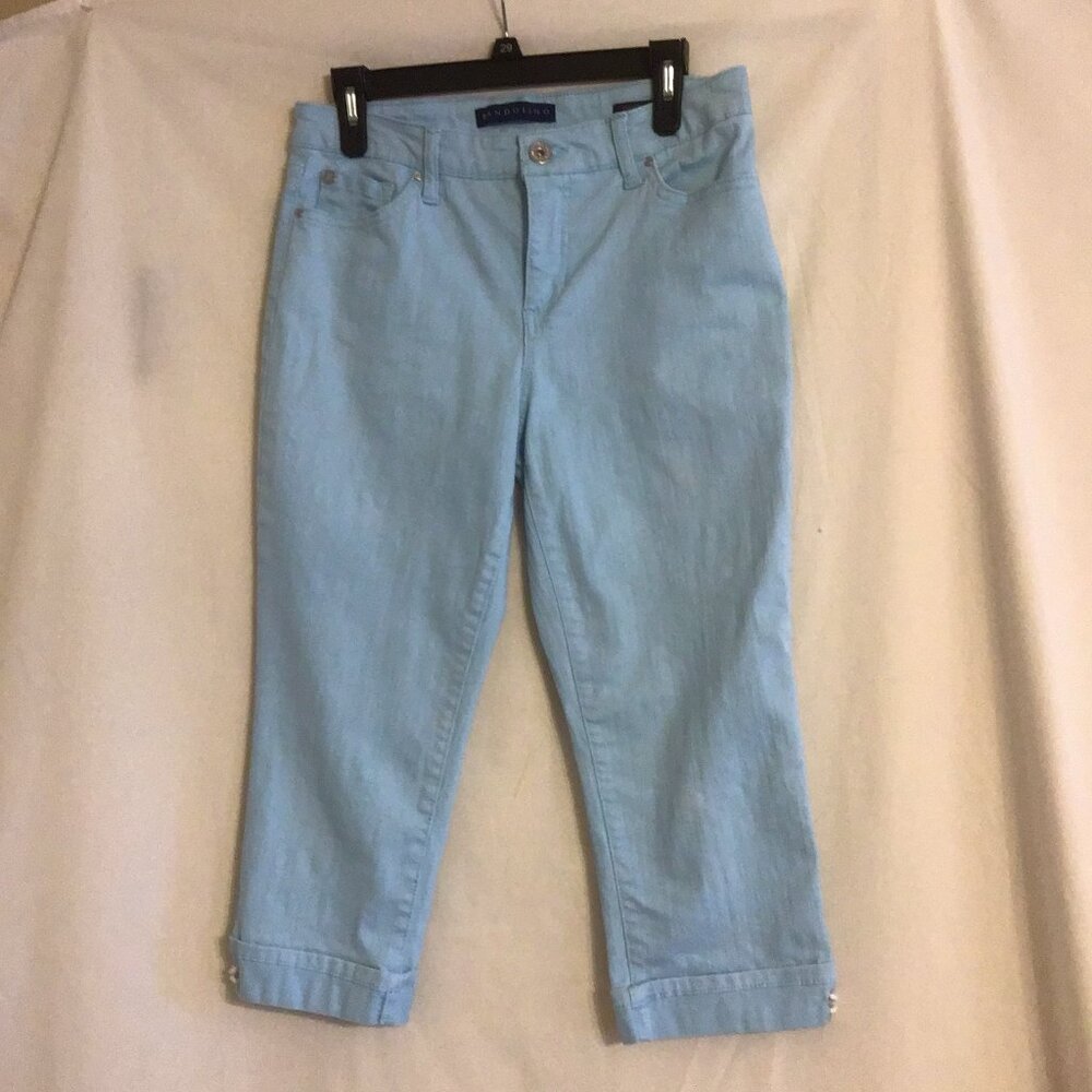 BANDOLINO 5-Pocket Turquoise Mid-Rise Button Front Zipper Capri Pants SIZE 6